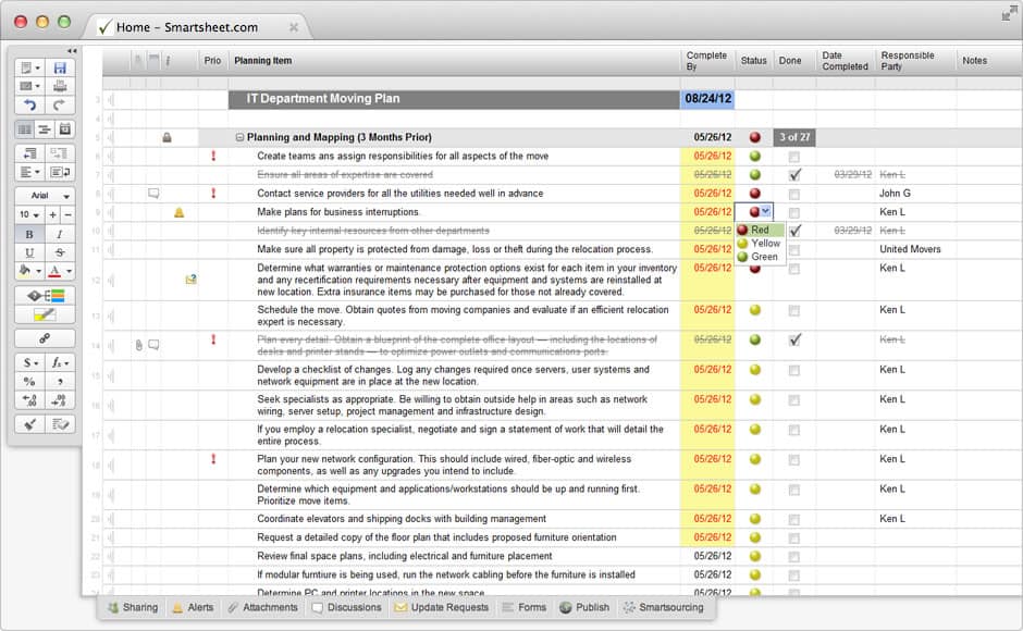 planning checklist management form