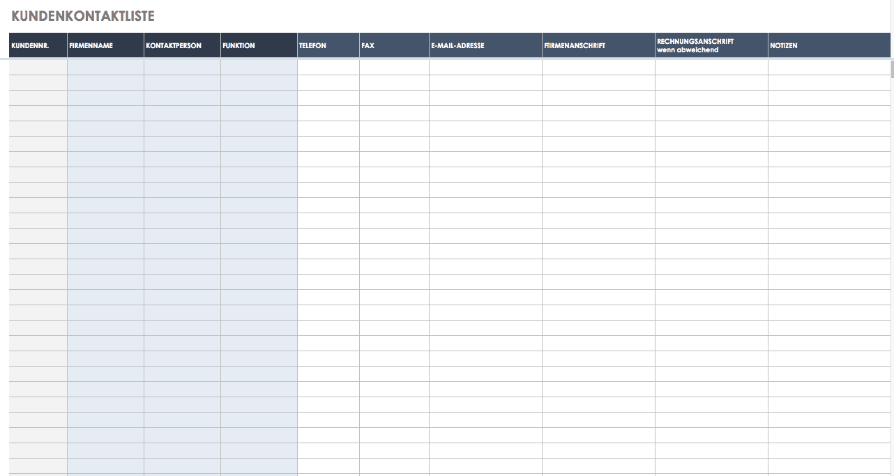 Vorlage für Kundenkontaktliste