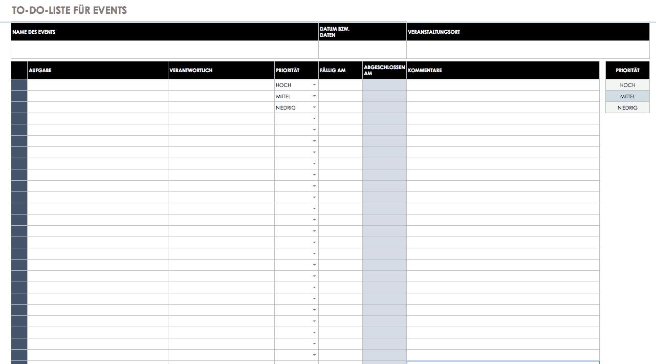 Vorlage für Event To-Do-Liste