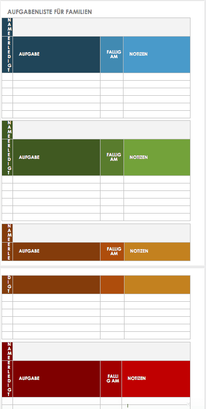 Vorlage Aufgabenliste für Familien