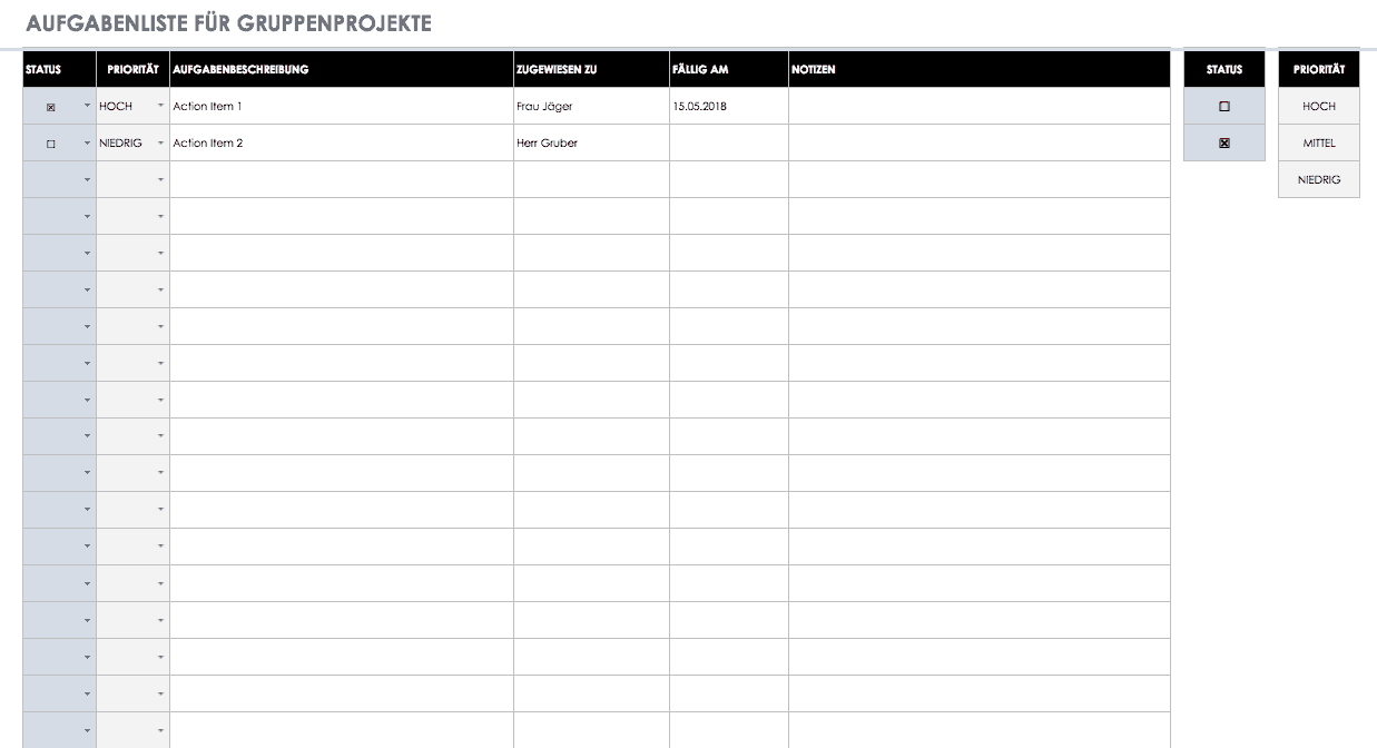 Aufgabenliste für Gruppenprojekte