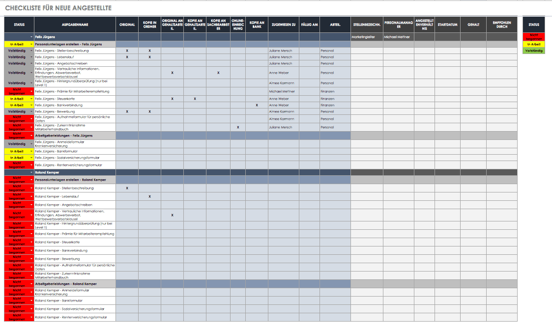 Vorlage Checkliste Neueinstellungen