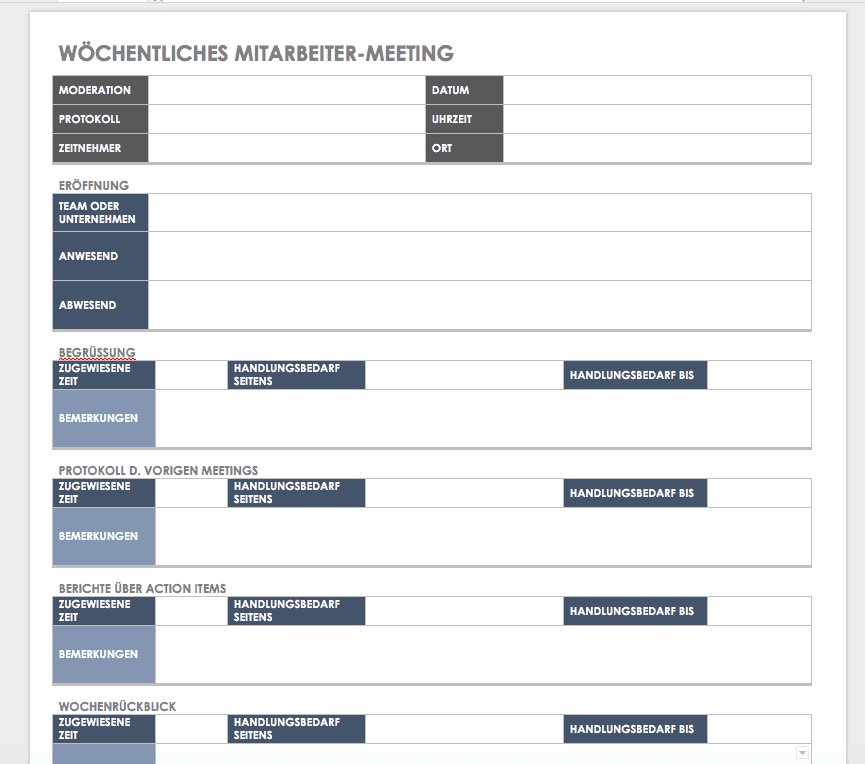 Vorlage für wöchentliches Mitarbeiter-Meeting