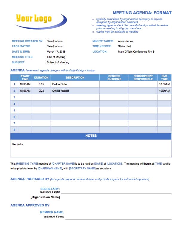  How To Write An Agenda For A Meeting Examples 8 Business Agenda Templates 2019 01 09