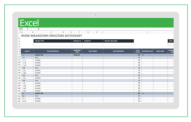 project wbs template excel
