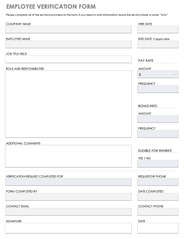 Free Employee Verification Templates Smartsheet