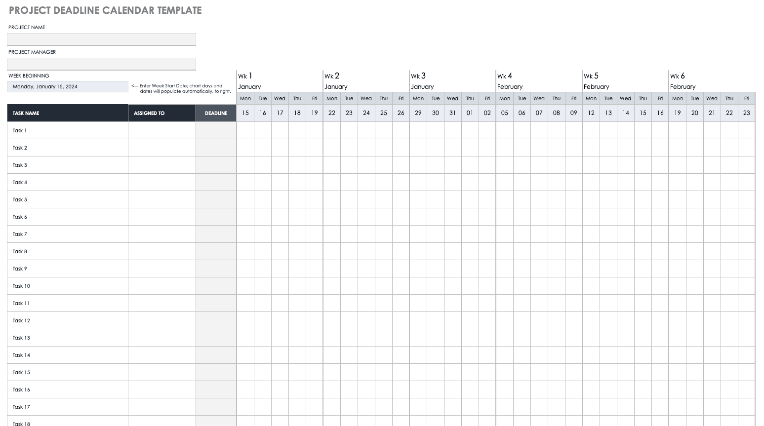 project plan calendar template excel