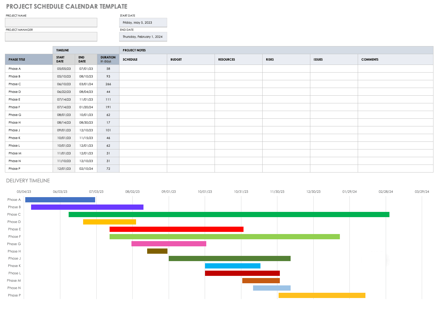 excel project calendar template