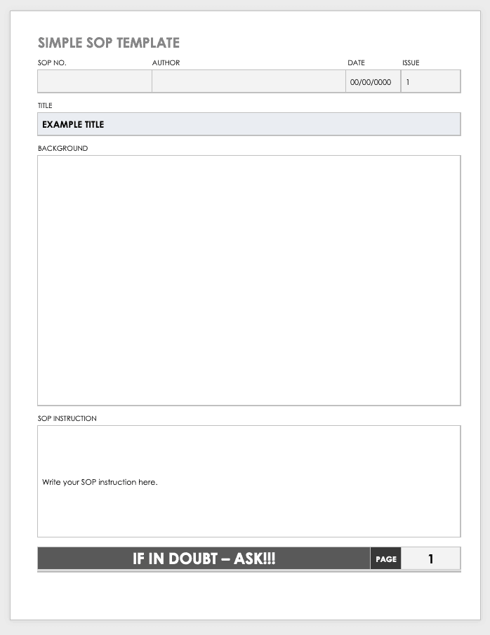 Simple SOP Standard Operating Procedure Template