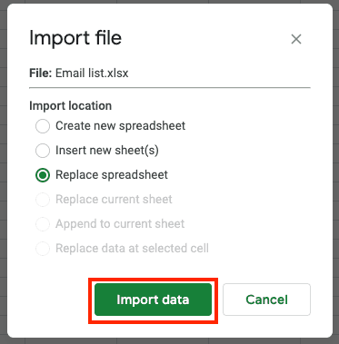 Excel to Google Sheets Import Options