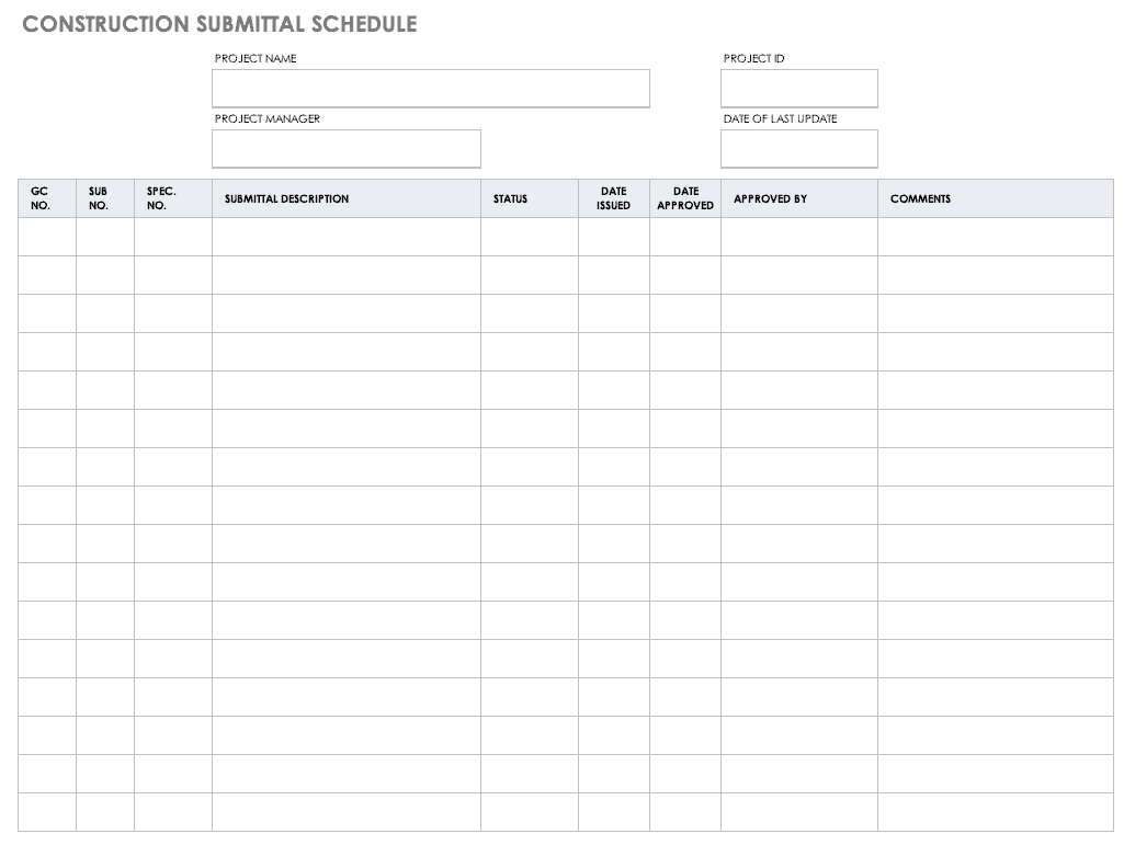 Free Construction Submittal Templates Smartsheet