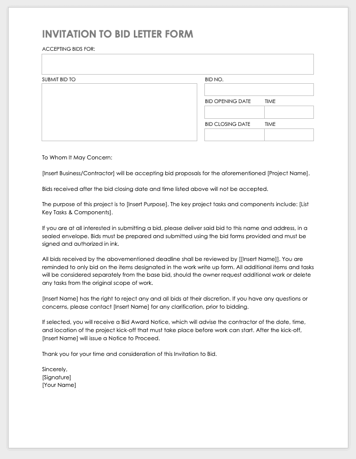 Subcontractor Bid Form Template HQ Printable Documents