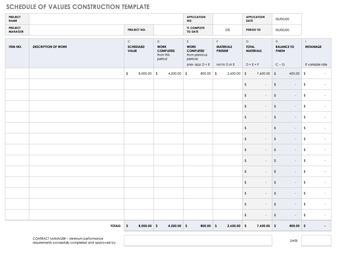 Schedule Of Values Template Free