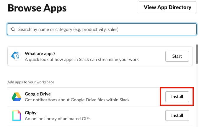 Google Drive Share Slack and Apps Install