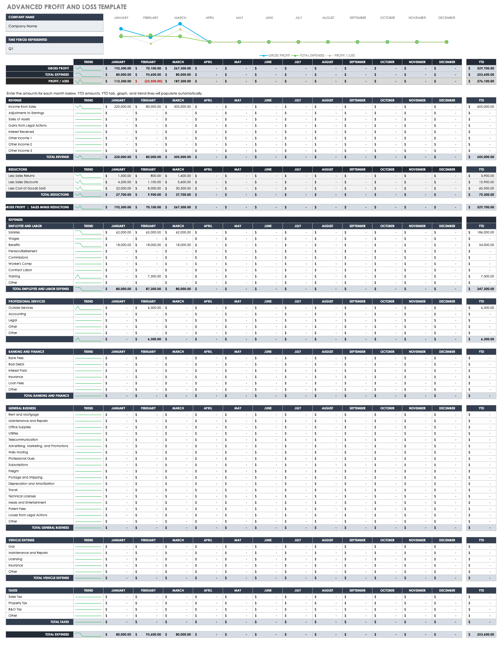 Project Profit And Loss Template Excel