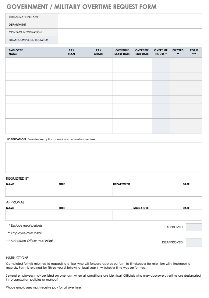 Printable Overtime Request Form - Printable Forms Free Online