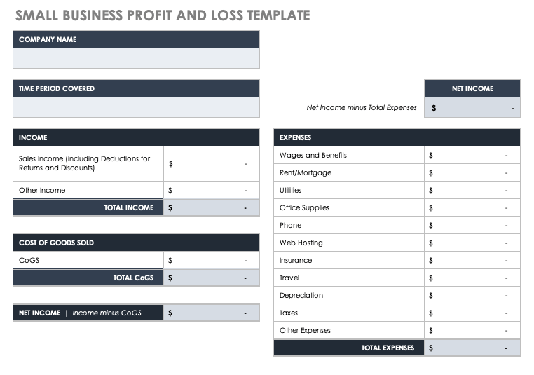 small service business income and expense template