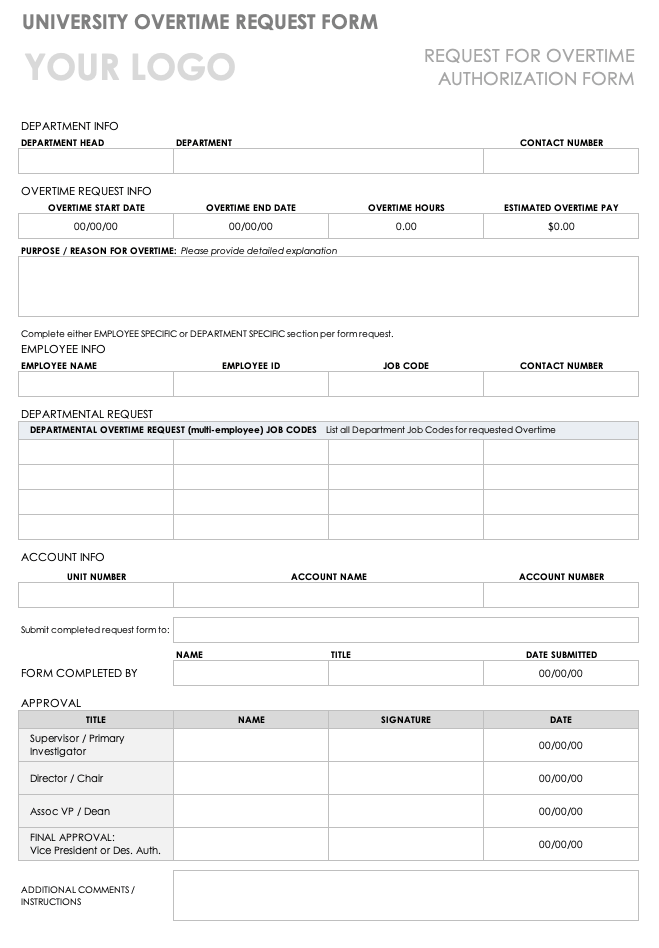 Free Overtime Request Forms Smartsheet