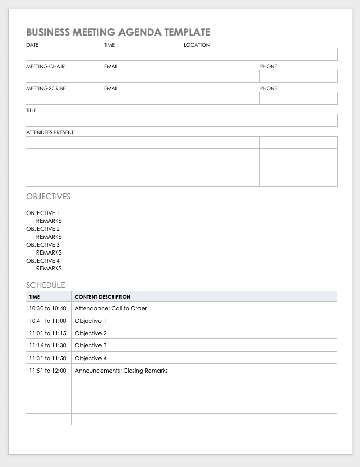 free meeting agenda template microsoft word