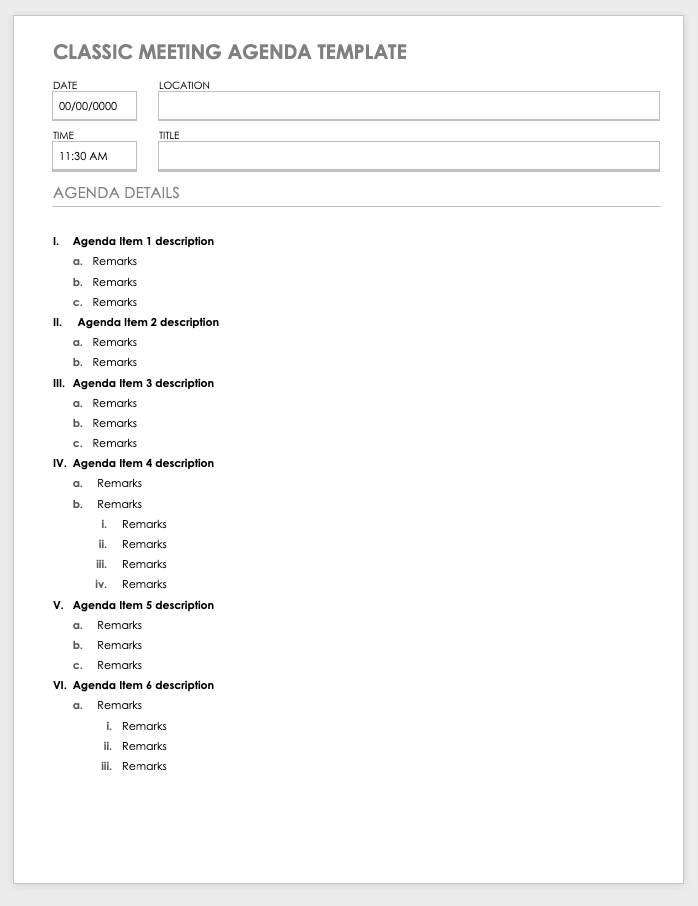 word templates for committee meeting agendas