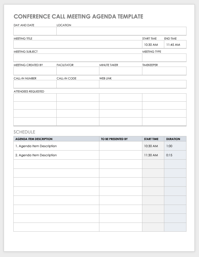 free agenda templates for word 2010