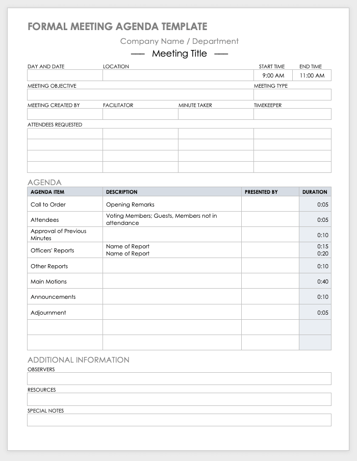 One-on-one Meeting Agenda Template Word