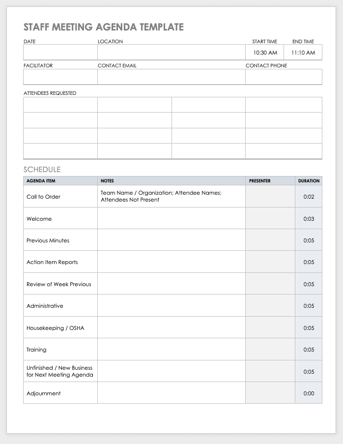 operations meeting agenda template