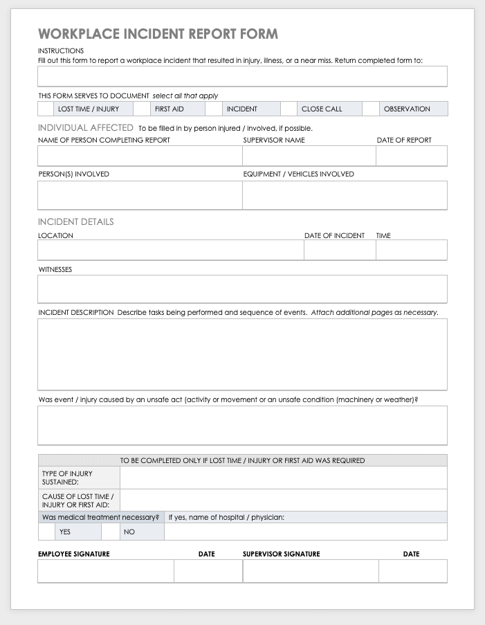 Free Workplace Accident Report Templates Smartsheet