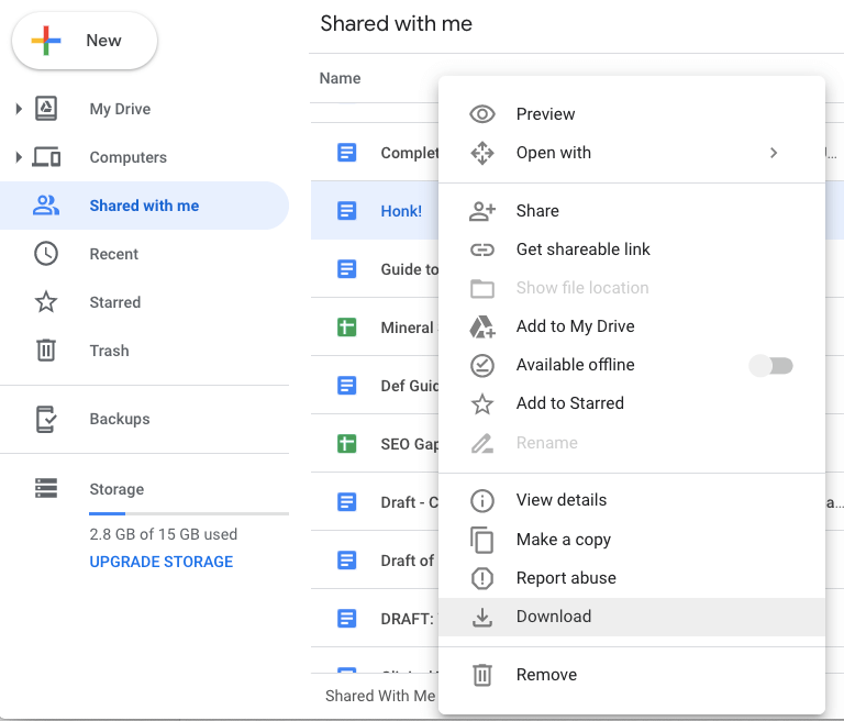 Google Drive Download Shared File