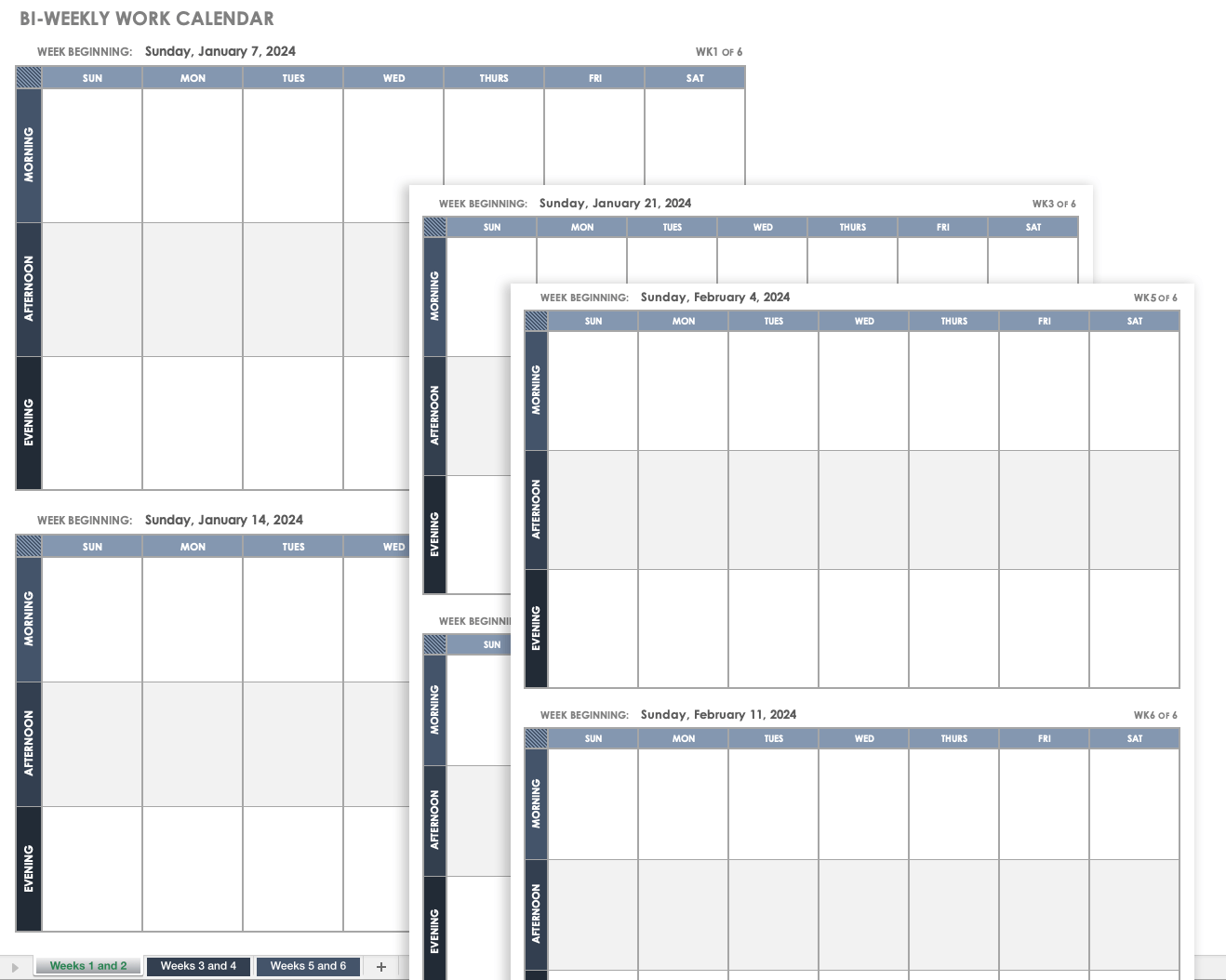 bi weekly work schedule excel template
