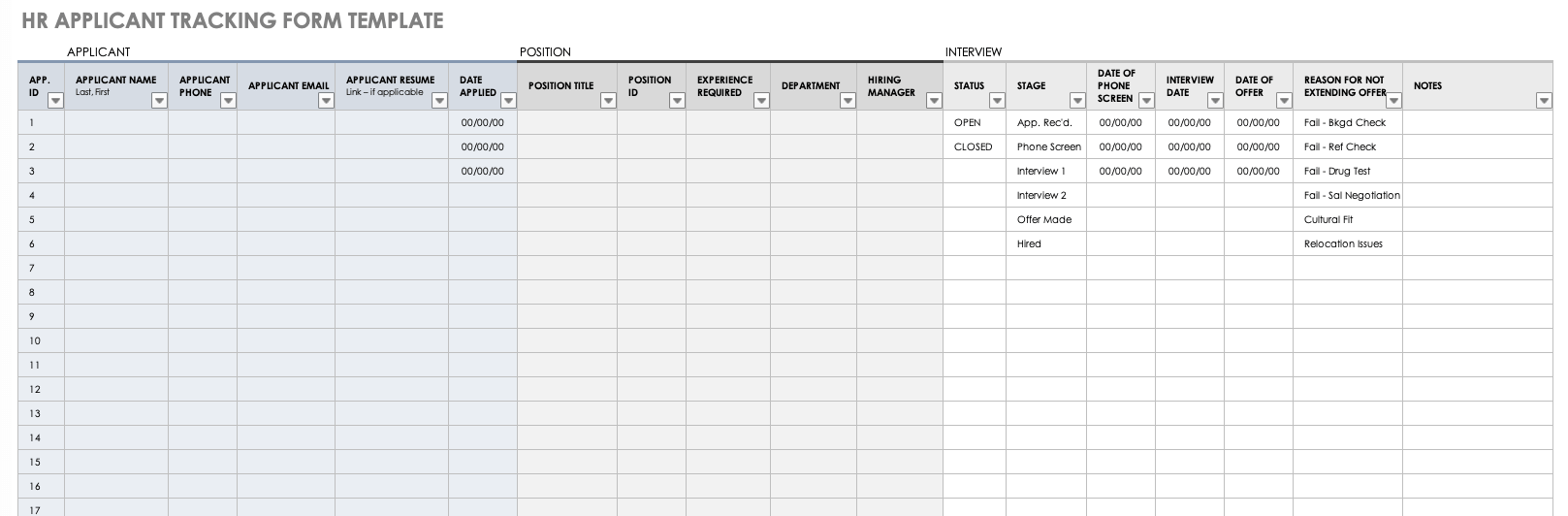 Applicant Tracking Template