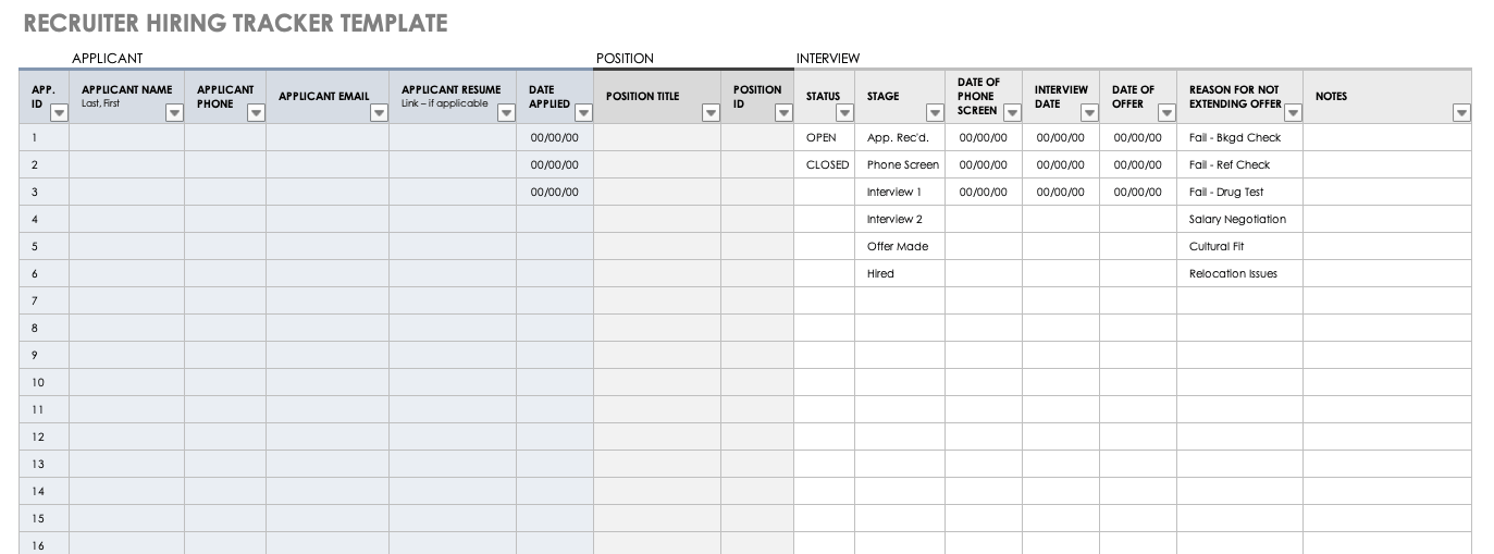 Free Applicant Tracking Spreadsheet Templates Smartsheet