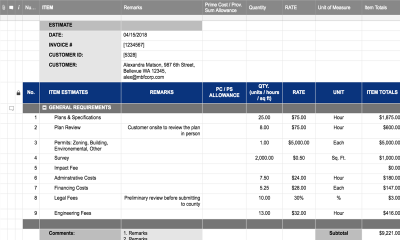 Construction Estimator | Smartsheet