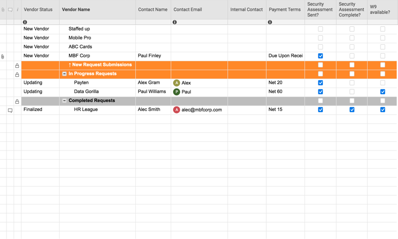 New Vendor Request with Form | Smartsheet