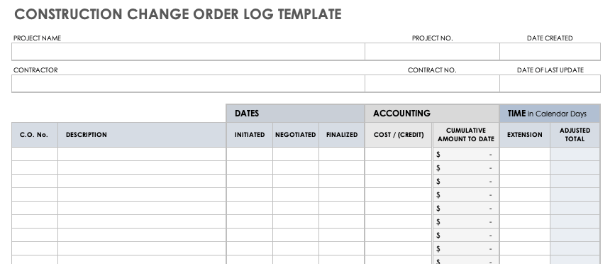 Free Change Order Template Excel