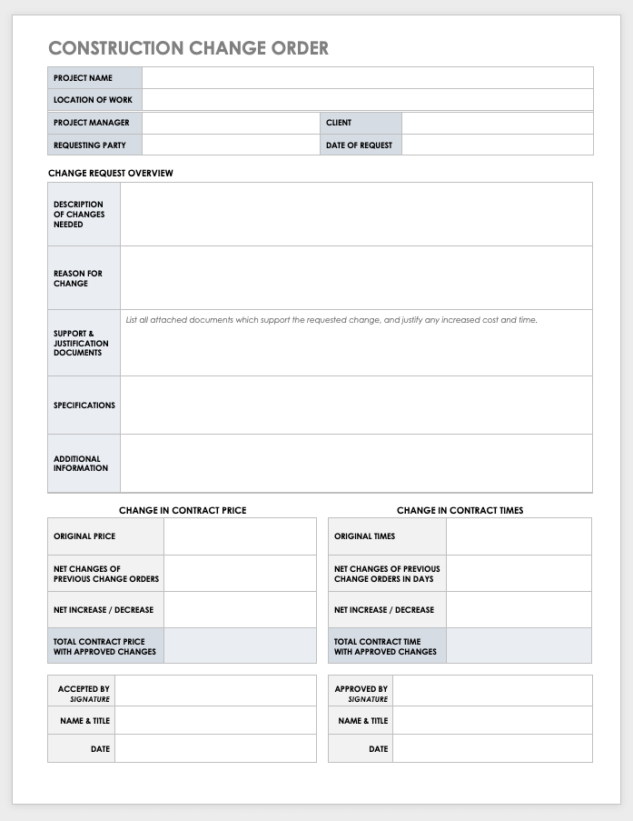 Change Order Forms Template