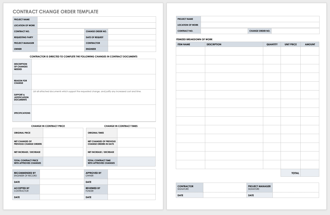 Free Construction Change Order Forms Smartsheet