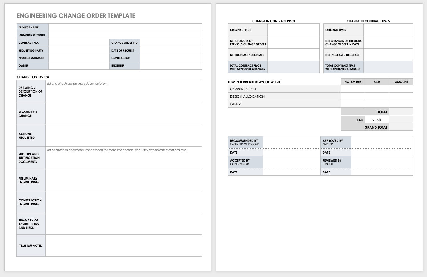 Free Construction Change Order Forms | Smartsheet