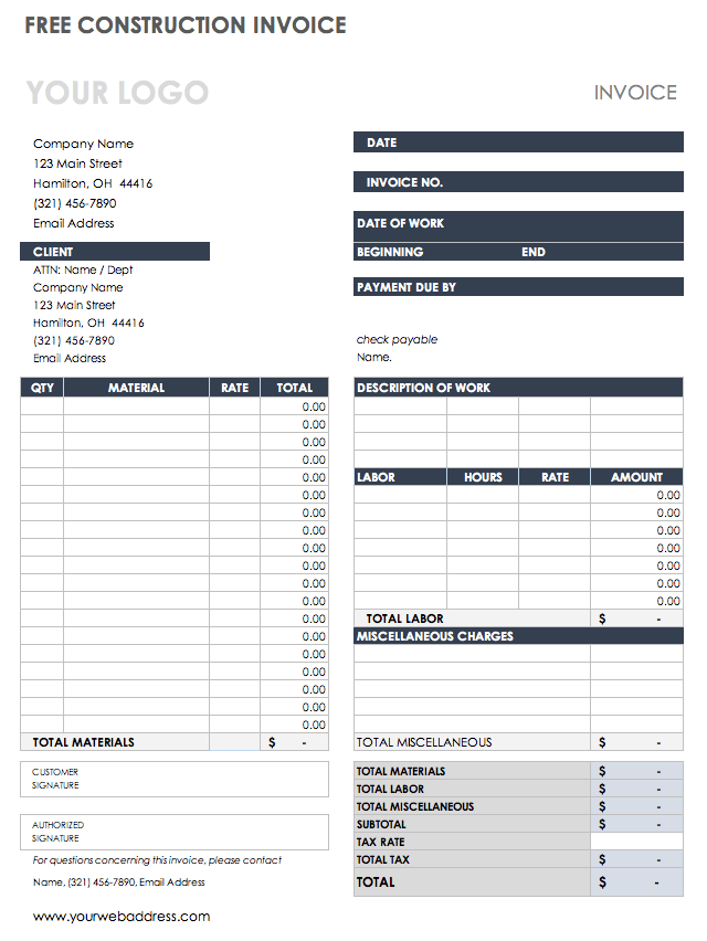 construction invoice template excel for mac