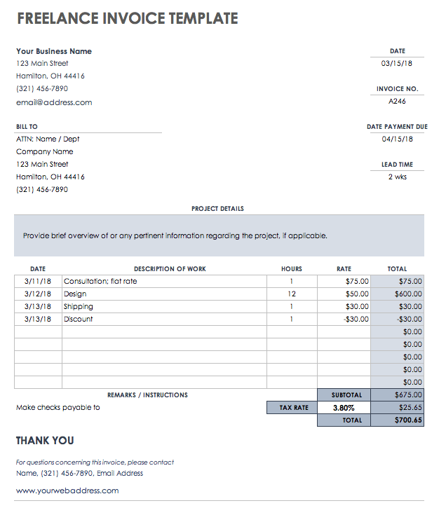 sample invoice freelance