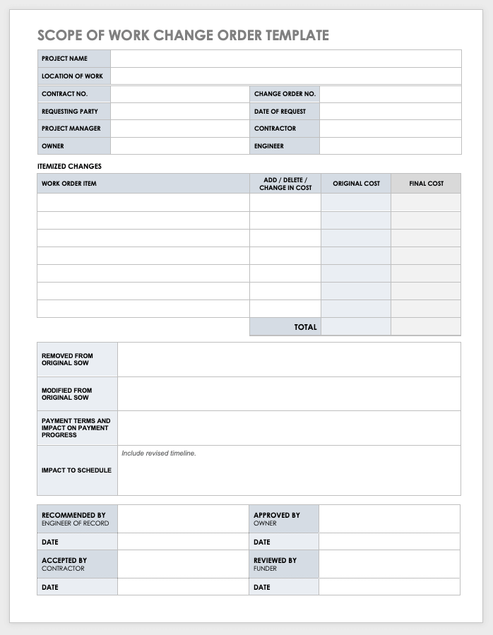 Change Order Template Excel Free PRINTABLE TEMPLATES