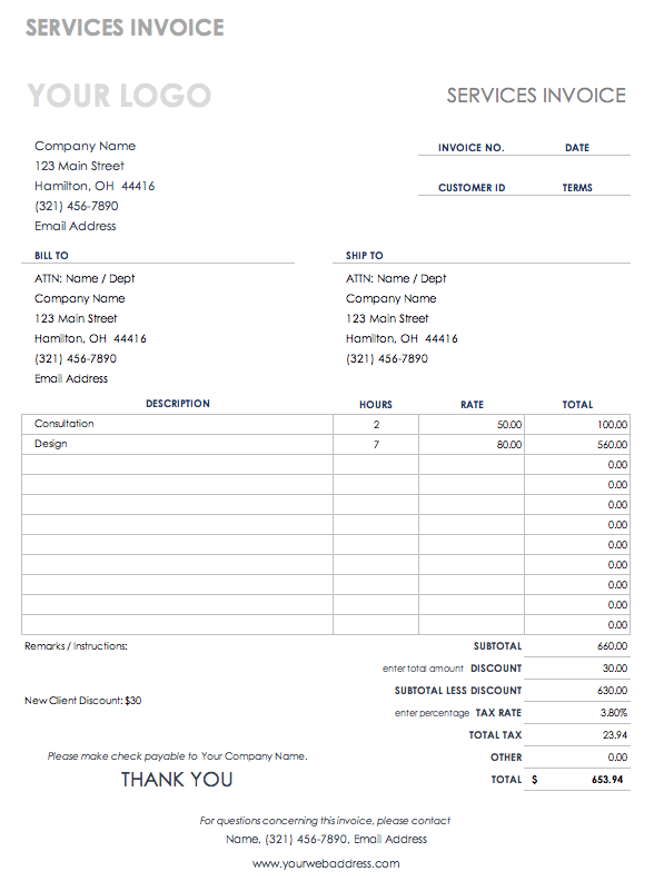 printable service invoice template