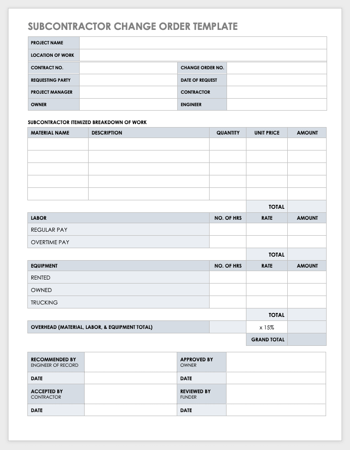 free construction change order forms  smartsheet