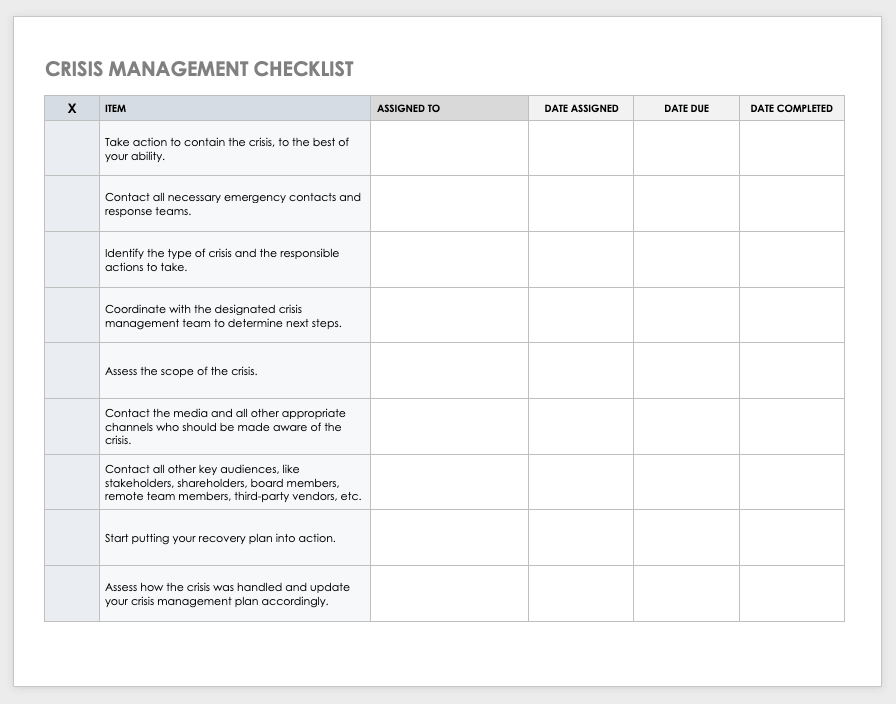 crisis management plan template event