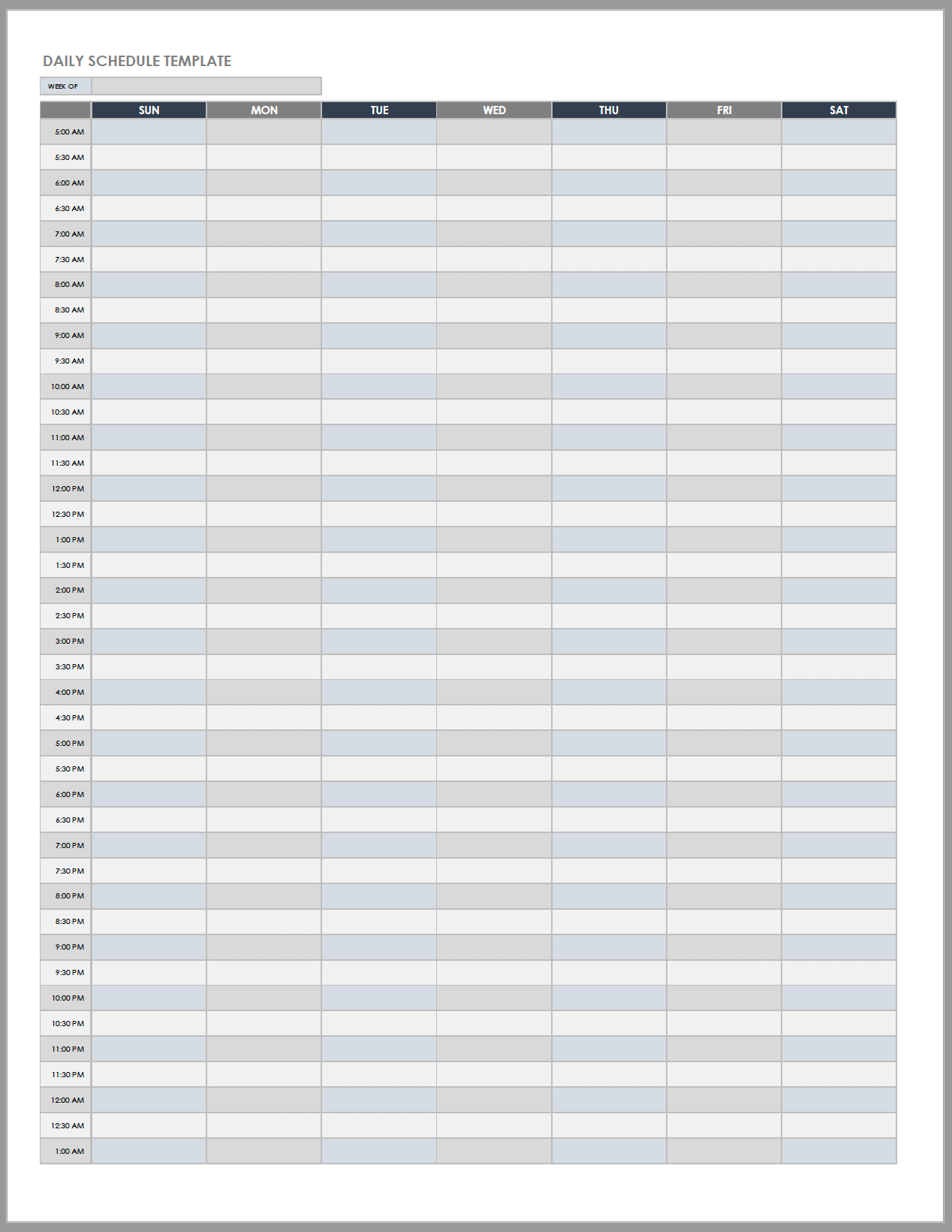 excel free daily work schedule template