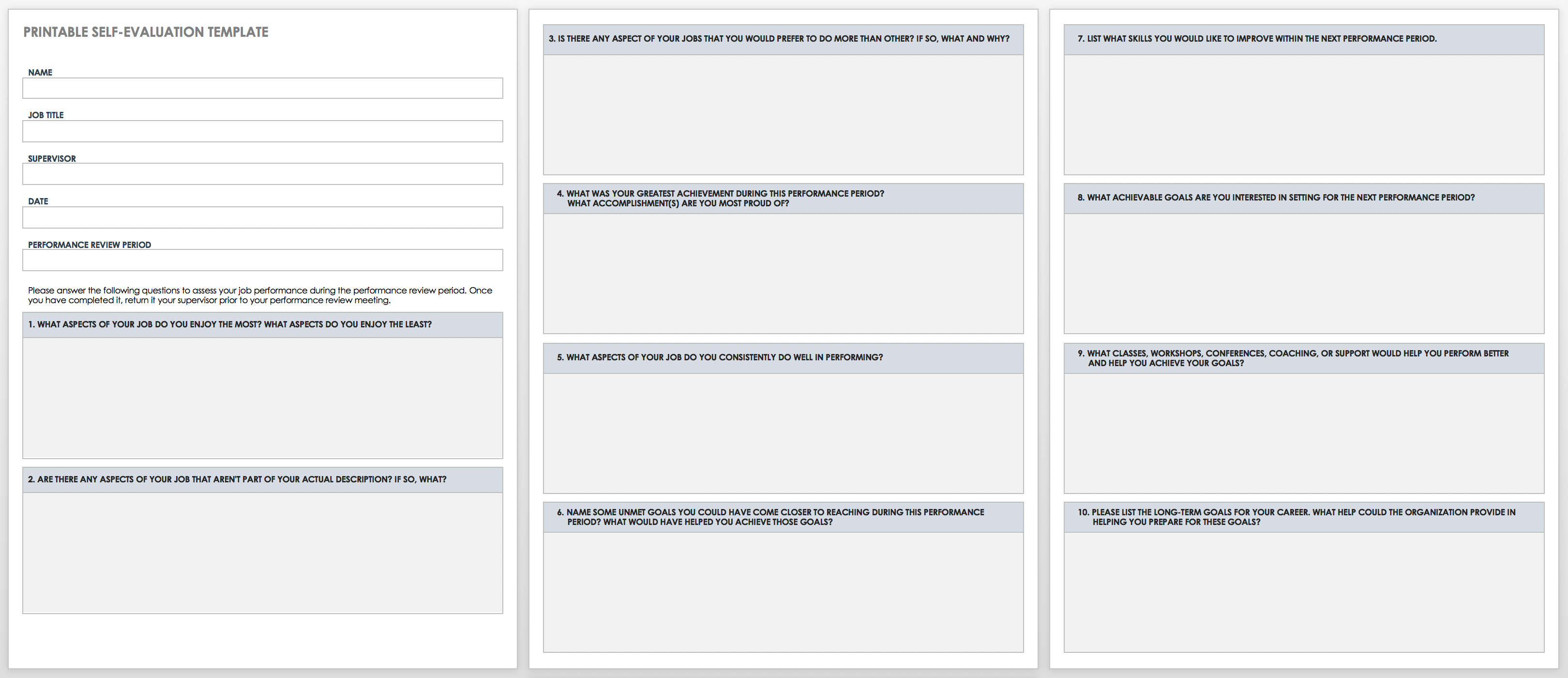 sample self  assessment forms