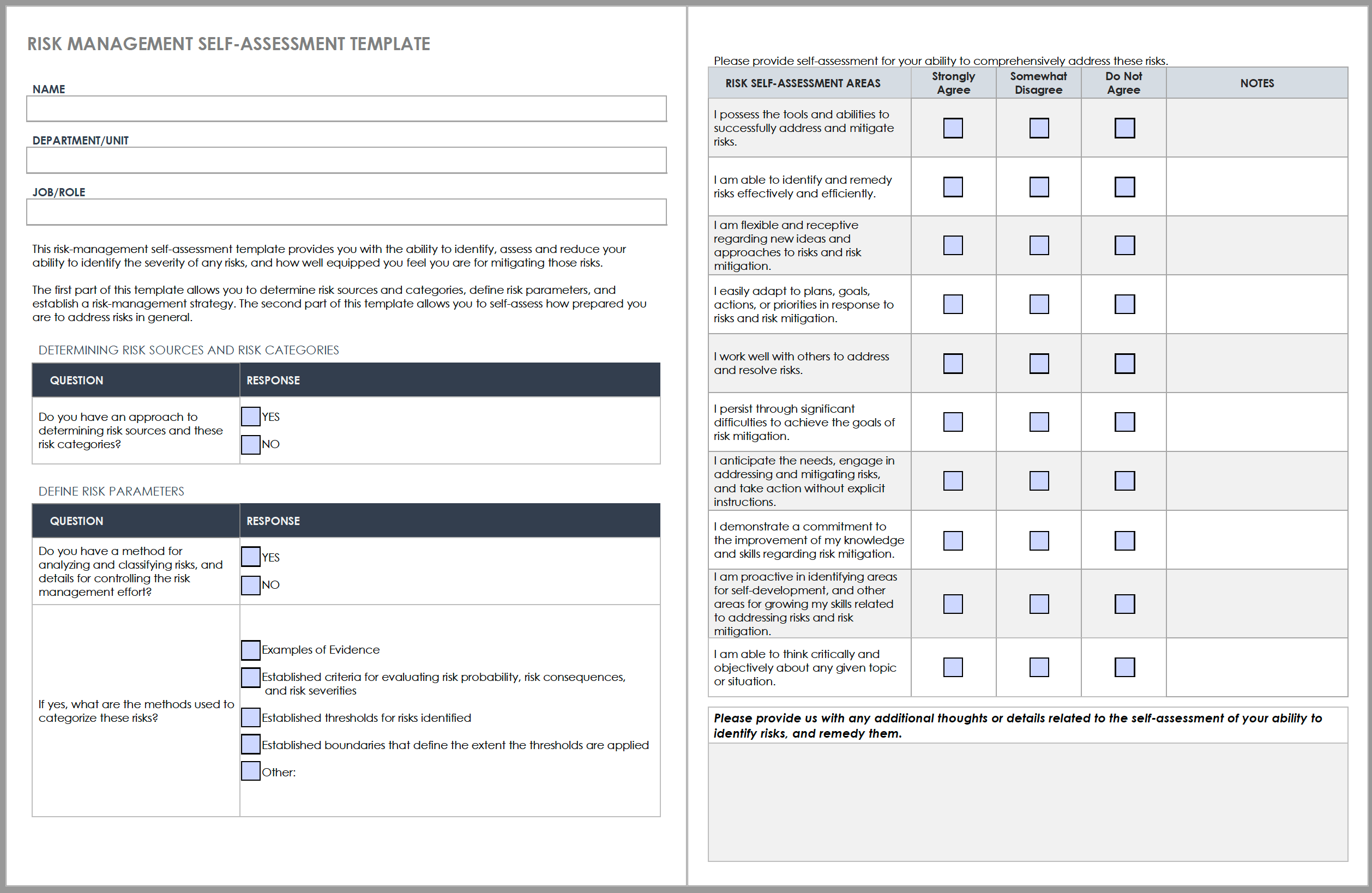sample self  assessment forms