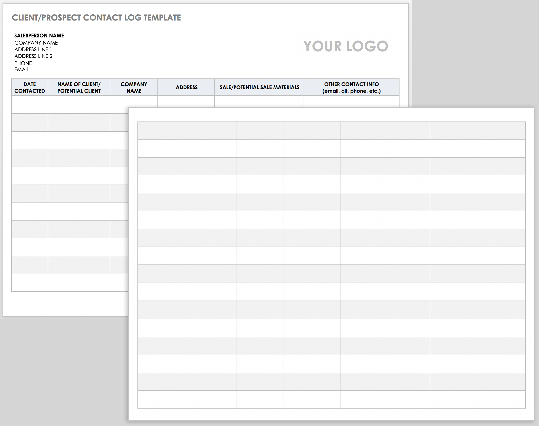 Excel Printable Call Log Template