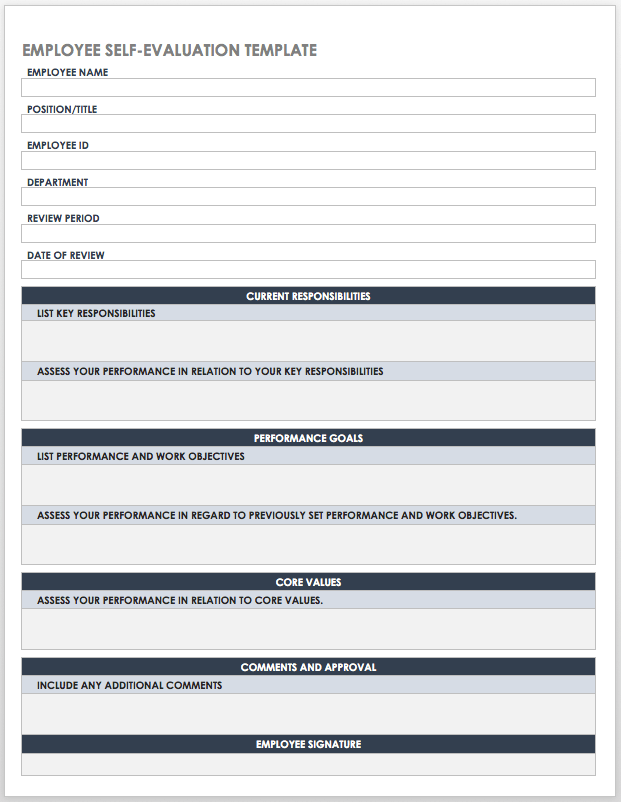 Free SelfEvaluation Templates Smartsheet