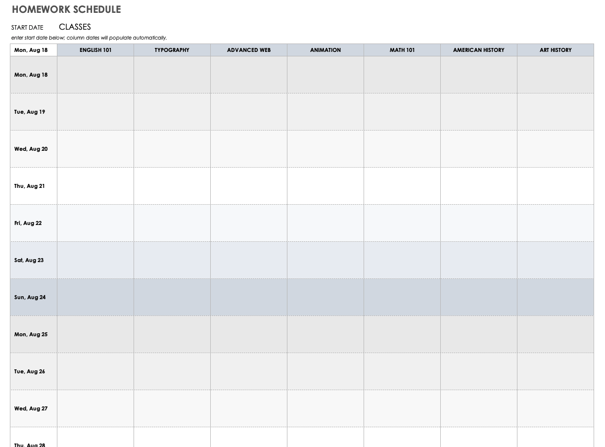 time management chart template